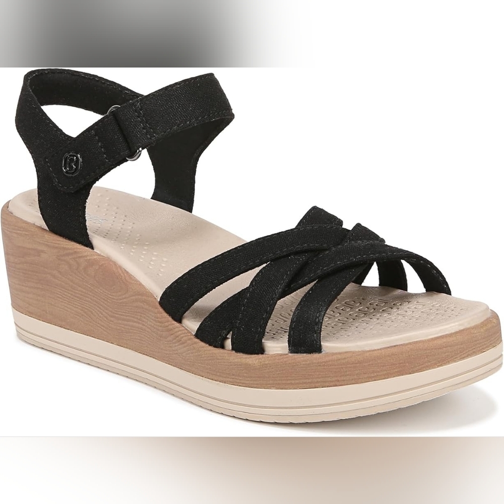Bzees Rhythm Wedge Strappy Sandals Black Sz 9 Machine Washable SH170